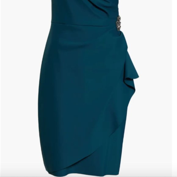 ALEX EVENInGS EMBELLISHED RUCHED SIDE DEEP TEAL SHEATH DRESS sz 6 - Picture 3 of 4